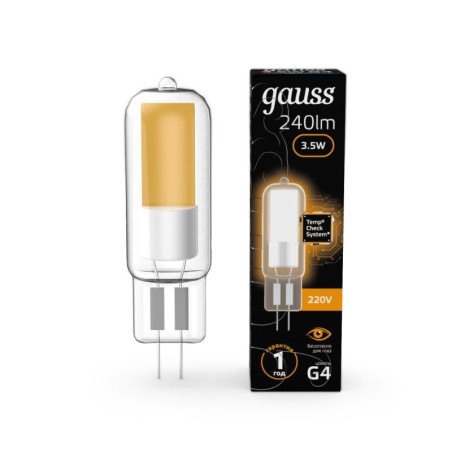 Лампа светодиодная Black 3.5Вт капсульная 3000К тепл. бел. G4 240лм стекло GAUSS 107807103