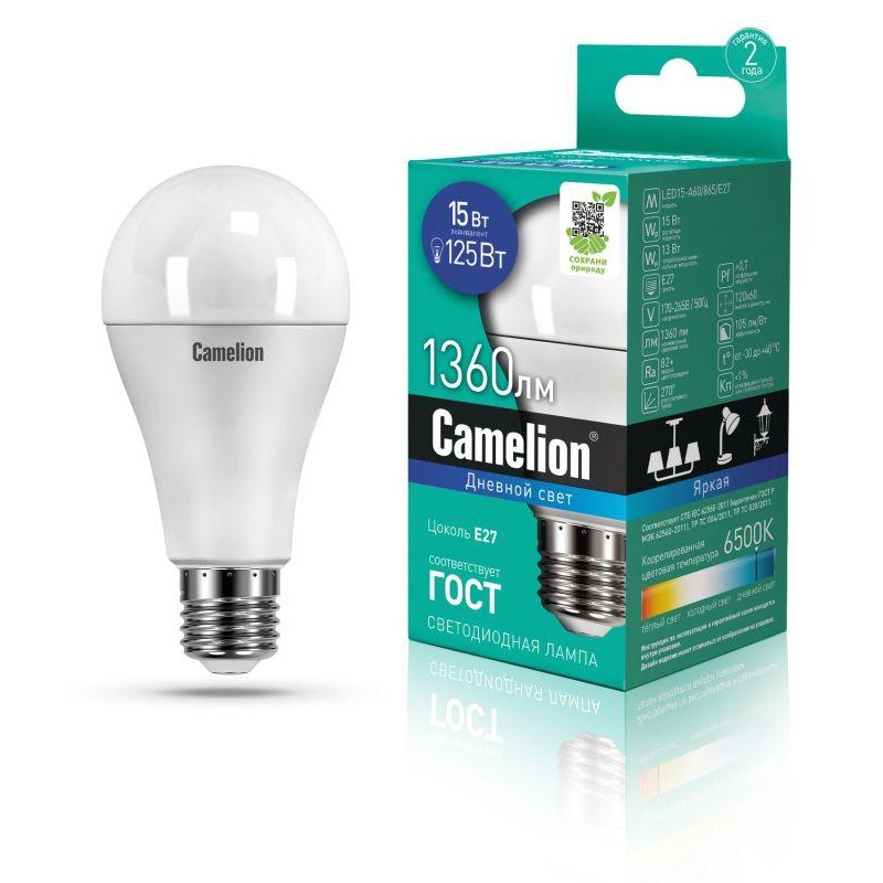 Лампа светодиодная LED15-A60/865/E27 15Вт грушевидная 220В Camelion 12713 Лампа светодиодная LED15-A60/865/E27 15Вт грушевидная 220В Camelion 12713