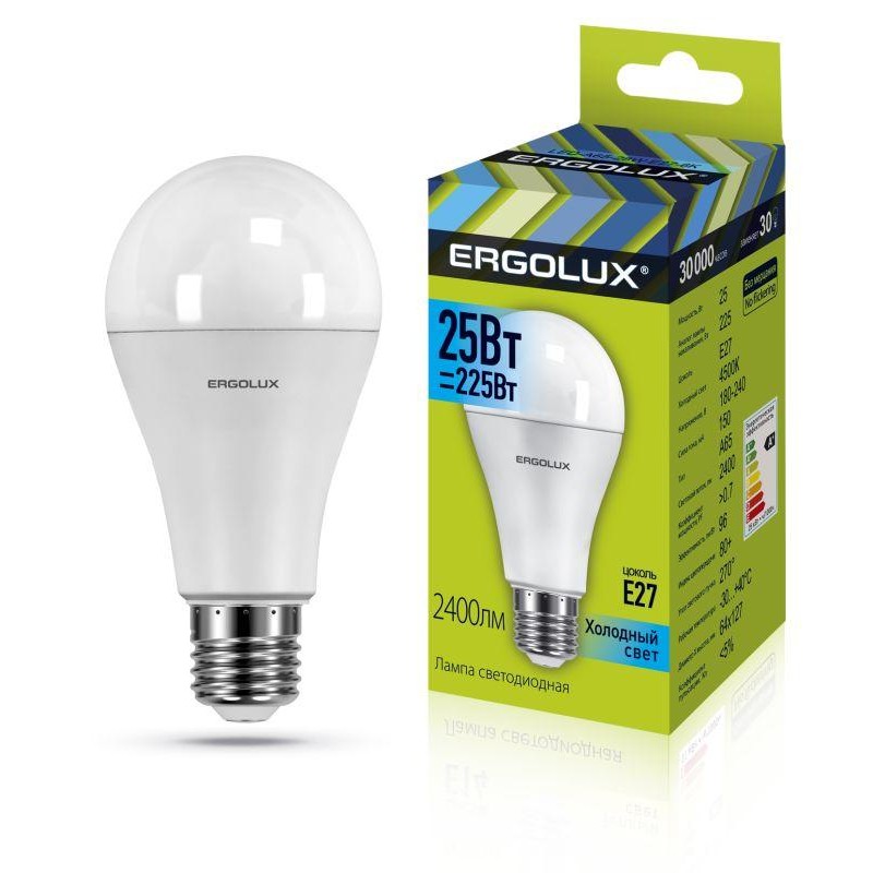 Лампа светодиодная LED-A65-25W-E27-4K ЛОН 25Вт E27 4500К 180-240В Ergolux 14236 Лампа светодиодная LED-A65-25W-E27-4K ЛОН 25Вт E27 4500К 180-240В Ergolux 14236