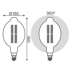 Лампа светодиодная филаментная Black Filament 8Вт BT180 золотая 2400К тепл. бел. E27 780лм GAUSS 151802008