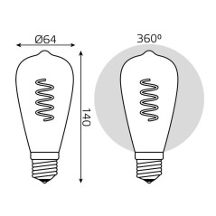 Лампа светодиодная филаментная Black Filament 6Вт ST64 золотая 2400К тепл. бел. E27 360лм GAUSS 157802006