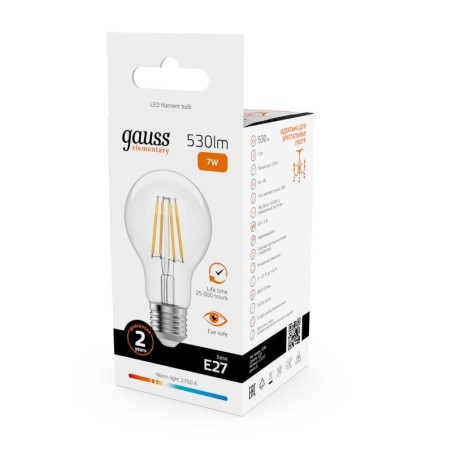 Лампа светодиодная филаментная Filament Elementary А60 7Вт 2700К Е27 530лм GAUSS 22217