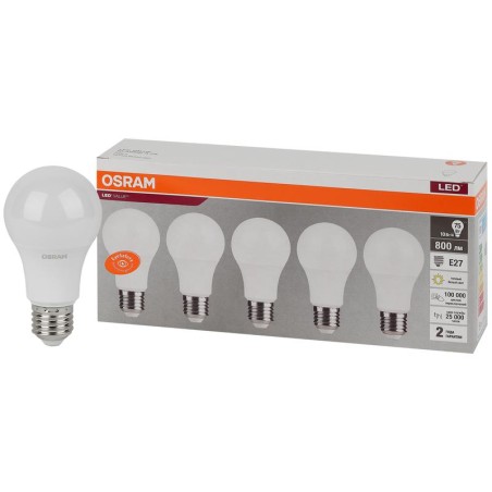 Лампа светодиодная LED Value LVCLA75 10SW/830 10Вт грушевидная матовая E27 230В 2х5 RU (уп.5шт) OSRAM 4058075577718