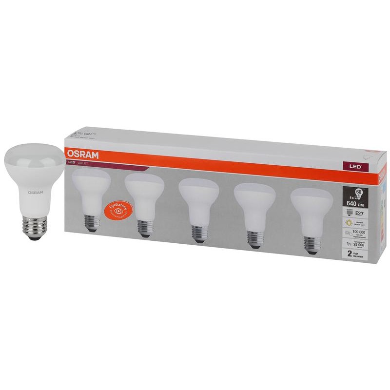 Лампа светодиодная LED Value LV R63 60 8SW/830 8Вт рефлектор матовая E27 230В 2х5 (уп.5шт) OSRAM 4058075584037 Лампа светодиодная LED Value LV R63 60 8SW/830 8Вт рефлектор матовая E27 230В 2х5 (уп.5шт) OSRAM 4058075584037
