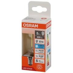 Лампа светодиодная филаментная LSCLB60 5W/865 230VFILCL 5Вт 6500К холод. бел. E14 600лм B угол пучка 300град. 220-240В (замена 6