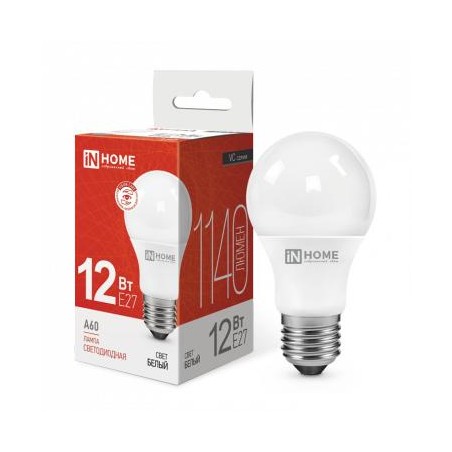 Лампа светодиодная LED-A60-VC 12Вт грушевидная 4000К нейтр. бел. E27 1140лм 230В IN HOME 4690612020242