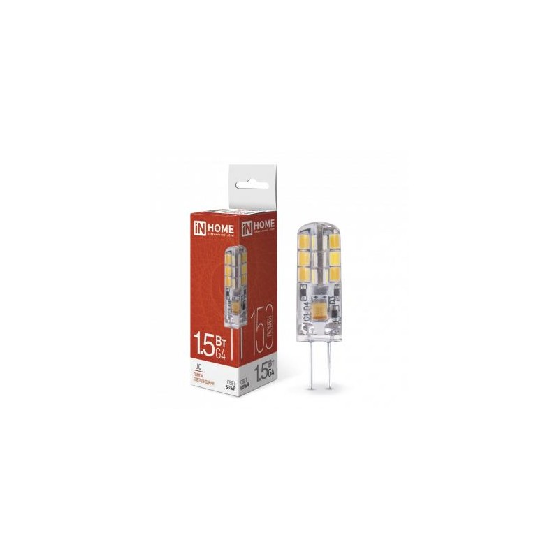 Лампа светодиодная LED-JC 1.5Вт капсульная прозрачная 4000К нейтр. бел. G4 150лм 12В IN HOME 4690612035963