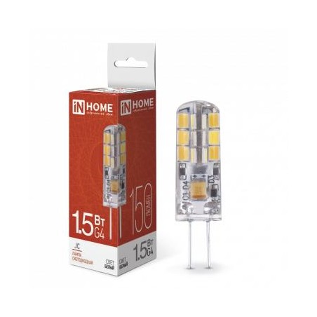 Лампа светодиодная LED-JC 1.5Вт капсульная прозрачная 4000К нейтр. бел. G4 150лм 12В IN HOME 4690612035963