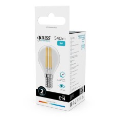 Лампа светодиодная филаментная Filament Elementary 8Вт шар 4100К Е14 540лм GAUSS 52128