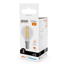 Лампа светодиодная филаментная Filament Elementary 8Вт шар 2700К Е14 510лм GAUSS 52118