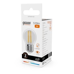 Лампа светодиодная филаментная Filament Elementary 8Вт шар 2700К Е27 510лм GAUSS 52218