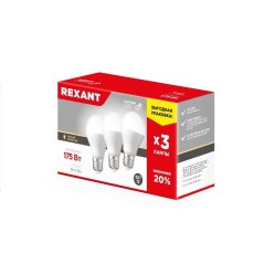 Лампа светодиодная 20.5Вт A60 грушевидная 2700К E27 1948лм(уп.3шт) Rexant 604-013-3