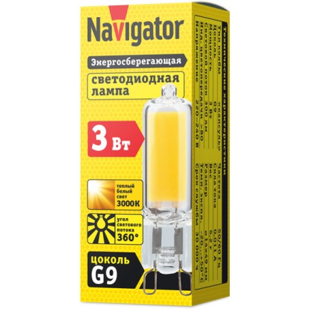 Лампа светодиодная 61 489 NLL-G-G9-3-230-3K 3Вт прозрачная 3000К тепл. бел. G9 300лм 220-240В Navigator 61489