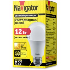 Лампа светодиодная 71 296 NLL-A60-12-230-2.7K-E27 (Standard) 12Вт грушевидная 2700К тепл. бел. E27 900лм 176-264В Navigator 7129