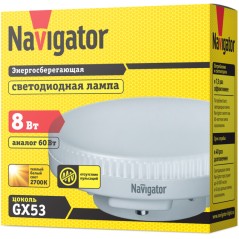Лампа светодиодная 71 362 NLL-GX53-8-230-2.7K 8Вт таблетка 2700К тепл. бел. GX53 600лм 220-240В Navigator 71362