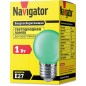 Лампа светодиодная 71 828 NLL-G45-1-230-G-E27 1Вт шар E27 176-264В зел. Navigator 71828 Лампа светодиодная 71 828 NLL-G45-1-230-G-E27 1Вт шар E27 176-264В зел. Navigator 71828