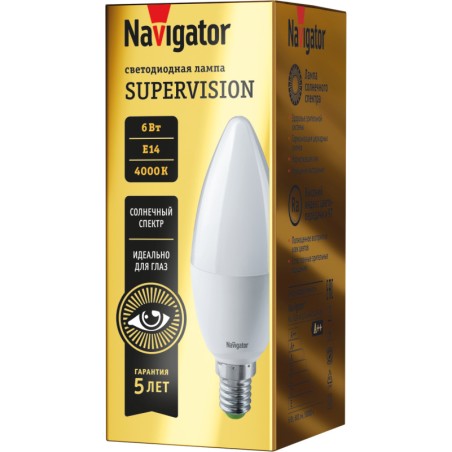 Лампа светодиодная 80 546 NLL-C37-6-230-4K-E14-FR-SV 6Вт свеча матовая 4000К нейтр. бел. E14 600лм 176-264В Supervision Navigato