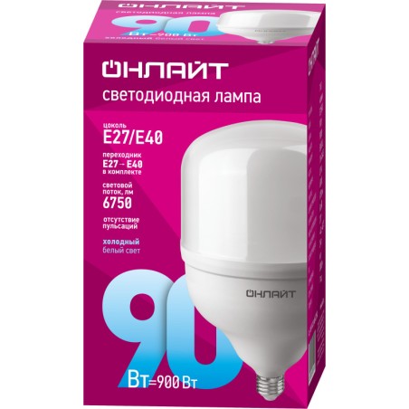 Лампа светодиодная высокомощная 82 909 OLL-T160-90-230-865-E27E40 90Вт 6500К холод. бел. E27/E40 ОНЛАЙТ 82909