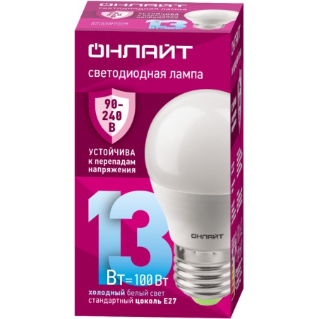Лампа светодиодная 90 428 OLL-G45-13-230-6.5K-E27-FR (PRO 90-240В) ОНЛАЙТ 90428