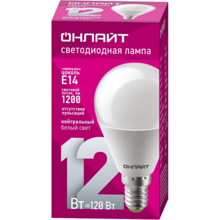 Лампа светодиодная 90 061 OLL-G45-12-230-4K-E14-FR ОНЛАЙТ 90061
