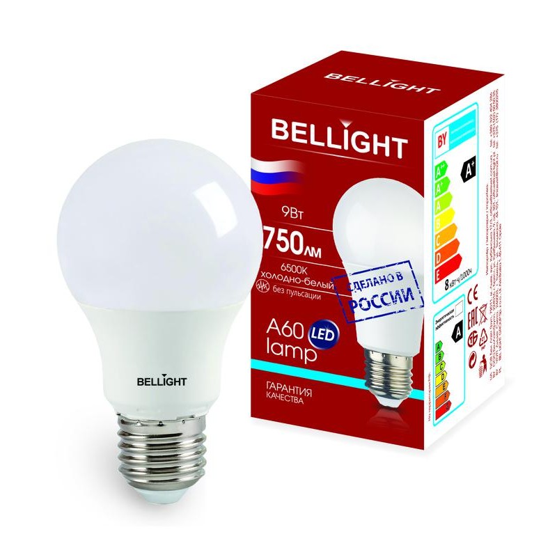 Лампа светодиодная LED A60 220В 9Вт E27 750лм 6500К BELLIGHT 86363996