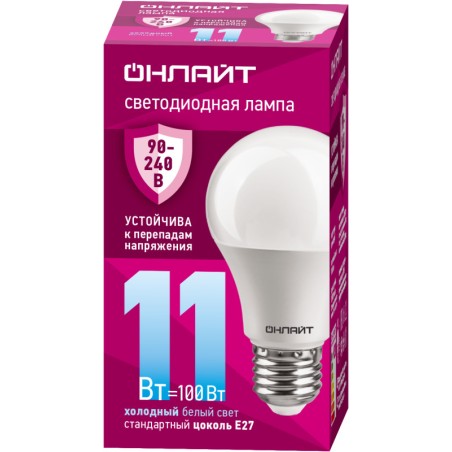 Лампа светодиодная 90 400 OLL-A55-11-230-6.5K-E27 (PRO 90-240В) ОНЛАЙТ 90400