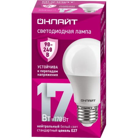Лампа светодиодная 90 403 OLL-A60-17-230-4K-E27 (PRO 90-240В) ОНЛАЙТ 90403