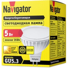 Лампа светодиодная 94 263 NLL-MR16-5-230-3K-GU5.3 5Вт 3000К тепл. бел. GU5.3 360лм 220-240В Navigator 94263