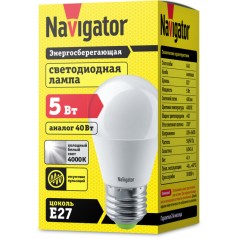 Лампа светодиодная 94 479 NLL-P-G45-5-230-4K-E27 5Вт шар 4000К нейтр. бел. E27 370лм 176-264В Navigator 94479