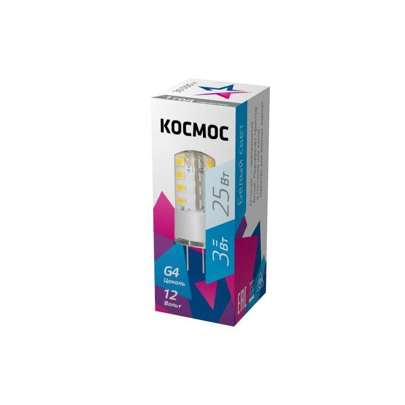 Лампа светодиодная 3Вт 12В G4 4500К КОСМОС LksmLED3wJCG412v45 Лампа светодиодная 3Вт 12В G4 4500К КОСМОС LksmLED3wJCG412v45