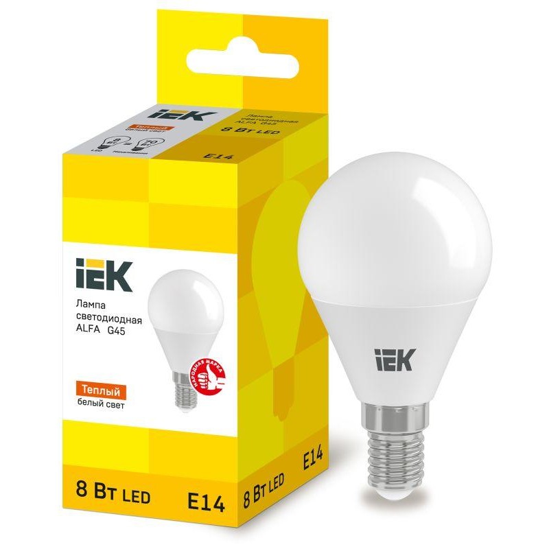 Лампа светодиодная Alfa 8Вт G45 шар 3000К E14 230В (6шт) IEK LLA-G45-8-230-30-E14-6