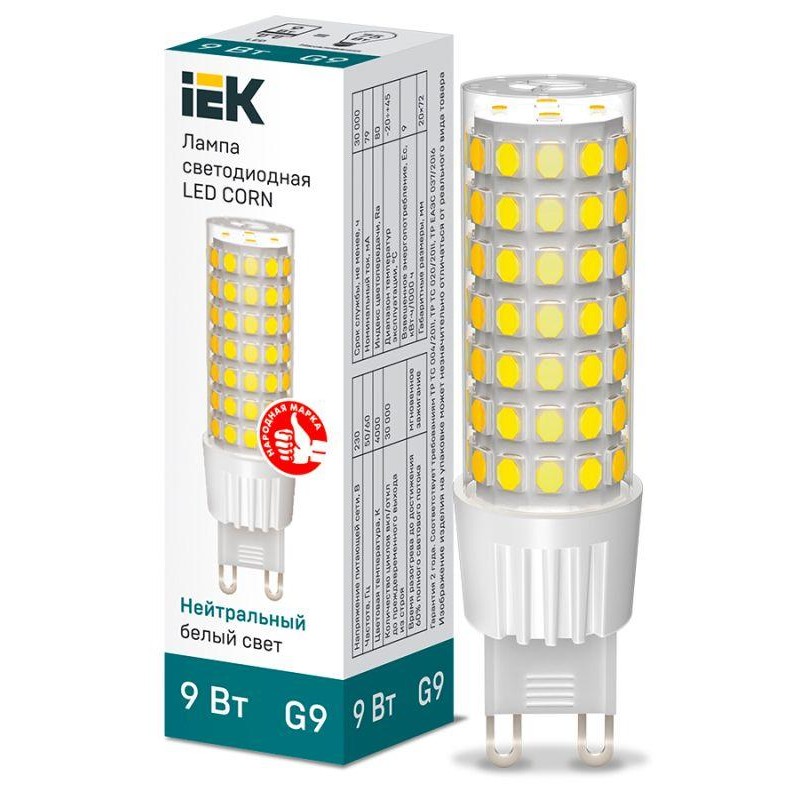 Лампа светодиодная Corn 9Вт капсульная 4000К нейтр. бел. G9 230В керамика IEK LLE-Corn-9-230-40-G9