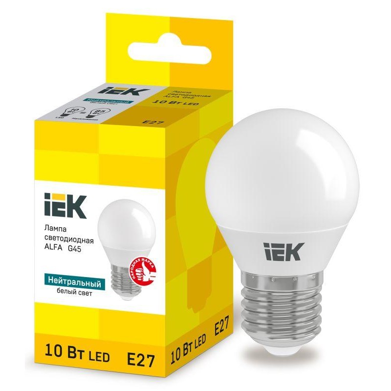 Лампа светодиодная Alfa 10Вт G45 шар 4000К нейтр. бел. E27 230В IEK LLA-G45-10-230-40-E27 Лампа светодиодная Alfa 10Вт G45 шар 4000К нейтр. бел. E27 230В IEK LLA-G45-10-230-40-E27