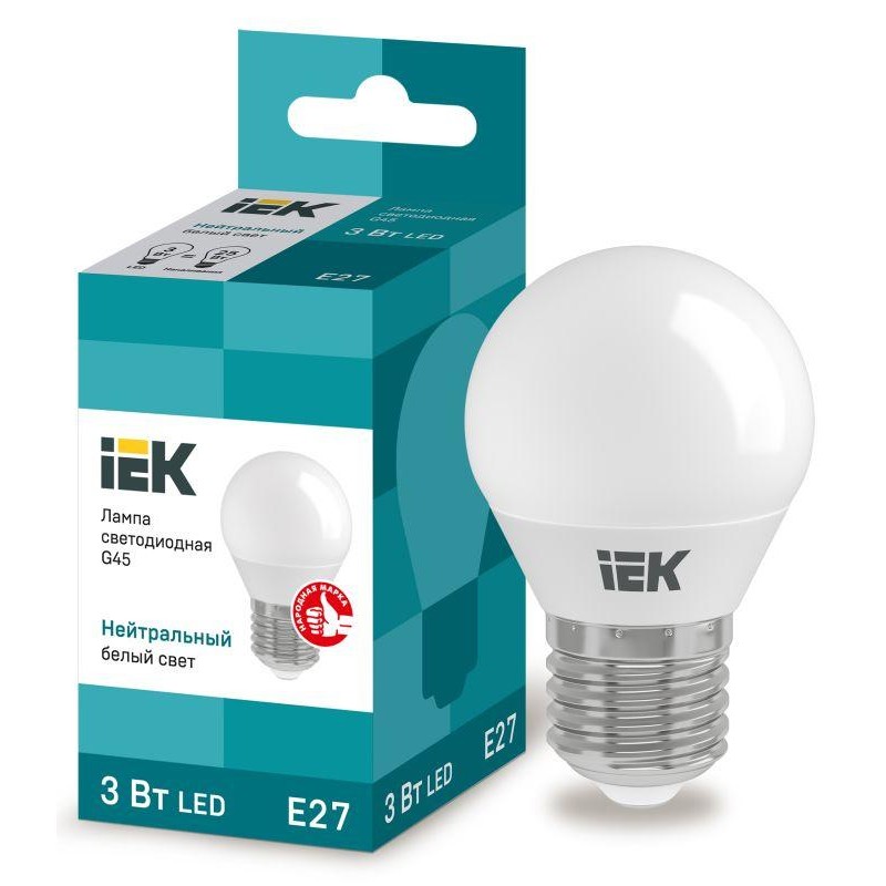 Лампа светодиодная Eco G45 3Вт шар 4000К нейтр. бел. E27 216лм 230-240В IEK LLE-G45-3-230-40-E27 Лампа светодиодная Eco G45 3Вт шар 4000К нейтр. бел. E27 216лм 230-240В IEK LLE-G45-3-230-40-E27