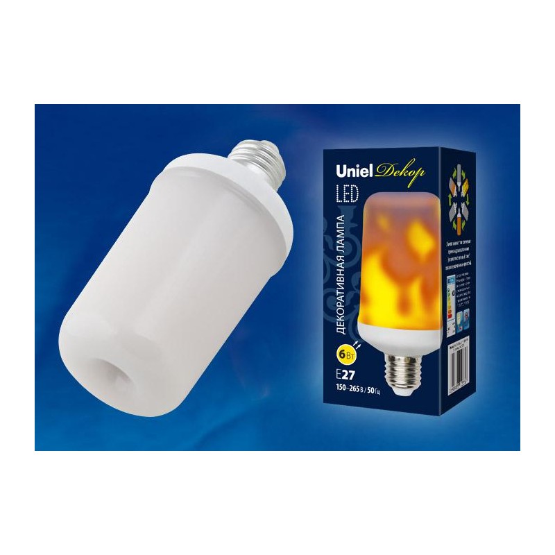 Лампа светодиодная LED-L60-6W-FLAME-E27-FR PLD01WH 6Вт матовая E27 декоративная (упак. картон) Uniel UL-00003360 Лампа светодиодная LED-L60-6W-FLAME-E27-FR PLD01WH 6Вт матовая E27 декоративная (упак. картон) Uniel UL-00003360