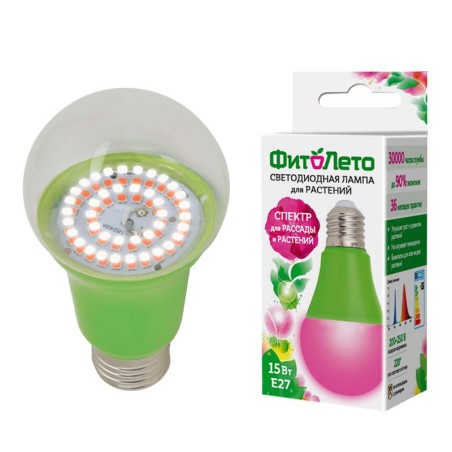 Лампа светодиодная LED-A60-15W/SPSB/E27/CL PLP30GR 15Вт A60 грушевидная прозрачная для растений спектр для рассады и цветения (у