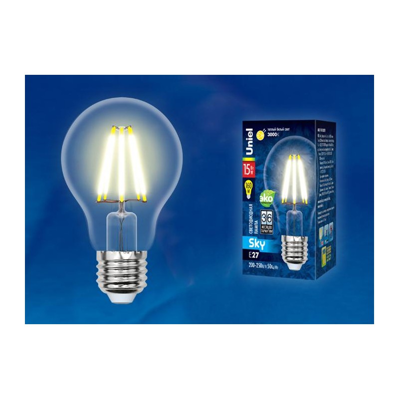 Лампа светодиодная LED-A70-15W/3000K/E27/CL PLS02WH Sky прозр. картон Uniel UL-00004868 Лампа светодиодная LED-A70-15W/3000K/E27/CL PLS02WH Sky прозр. картон Uniel UL-00004868
