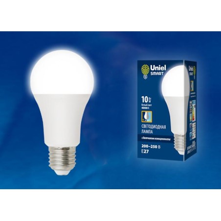 Лампа светодиодная LED-A60-10W/4000K/E27 /PS PLS10WH 10Вт матовая 4000К нейтр. бел. E27 с датчиком освещенности (упак. картон) U