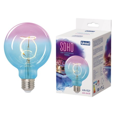 Лампа светодиодная филаментная LED-SF01-4W/SOHO/E27/CW BLUE/WINE GLS77TR SOHO спиральный филамент син./винная колба упаковка кар