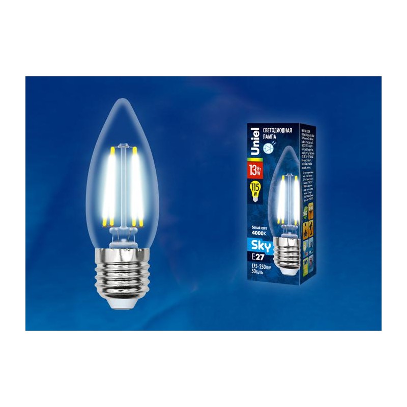 Лампа светодиодная LED-C35-13W/4000K/E27 /CL PLS02WH Sky 13Вт прозрачная 4000К нейтр. бел. (упак. картон) Uniel UL-00005902