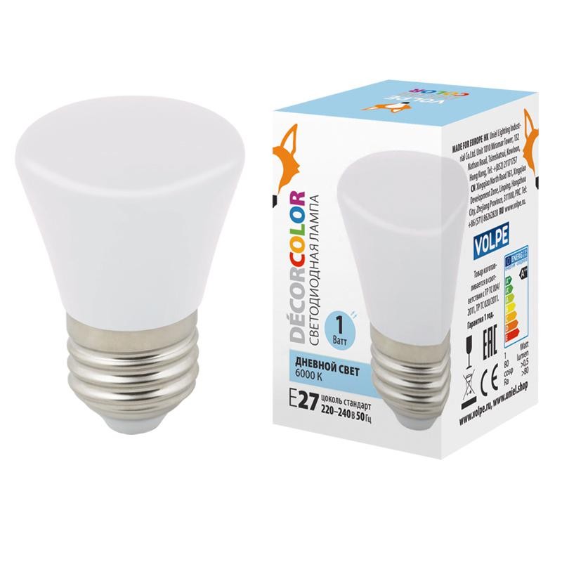 Лампа светодиодная LED-D45-1W/6000K/E27/FR/С BELL Колокольчик 1Вт матовая 6000К холод. бел. E27 декоративная (упак. картон) Volp