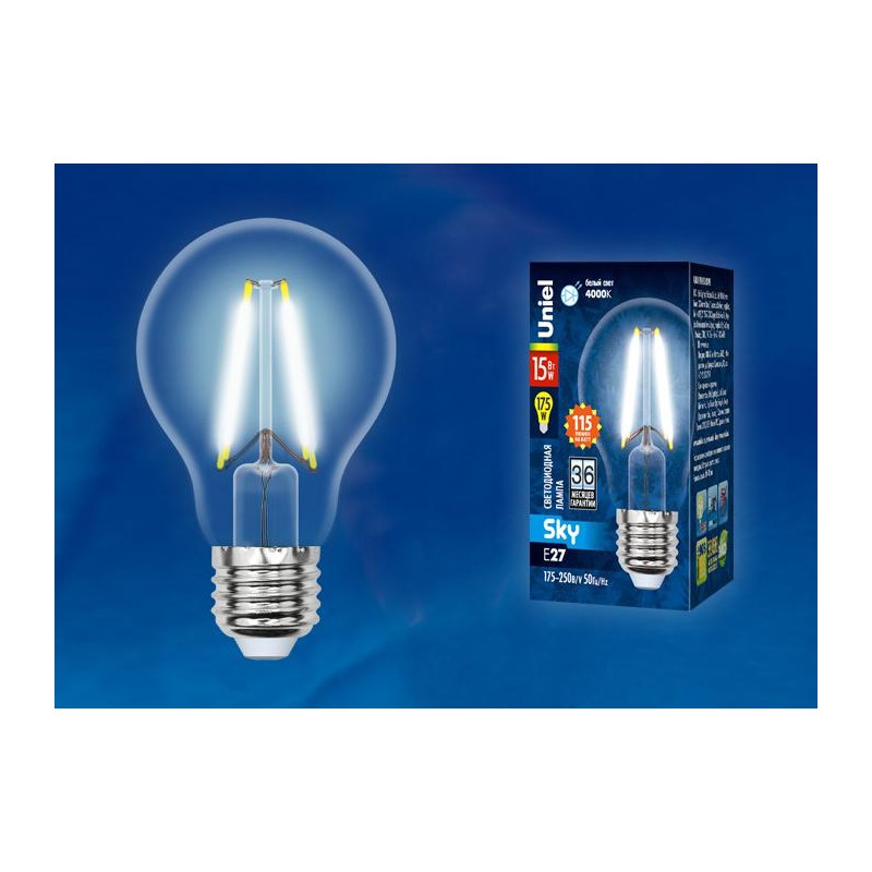 Лампа светодиодная LED-A60-15W/4000K/E27 /CL PLS02WH Sky 15Вт прозрачная 4000К нейтр. бел. (упак. картон) Uniel UL-00005850