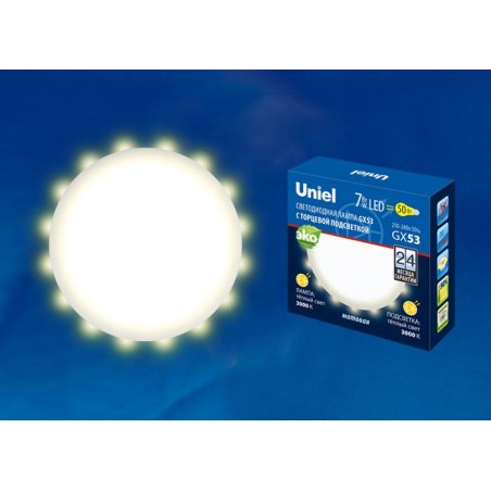 Лампа светодиодная LED-GX53-7W/3000K+3000K/GX53/FR PLB02WH 7Вт матовая 3000К тепл. бел. GX53 торц. подсветка (упак. картон) Unie