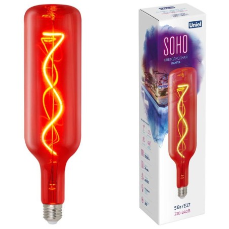 Лампа светодиодная LED-SF21-5W/SOHO/E27/CW RED GLS77RD SOHO красн. колба спиральный филамент картон Uniel UL-00007626