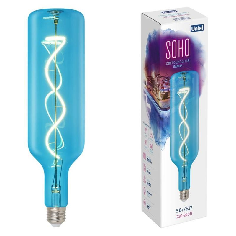 Лампа светодиодная LED-SF21-5W/SOHO/E27/CW BLUE GLS77BL SOHO cин. колба спиральный филамент картон Uniel UL-00007628