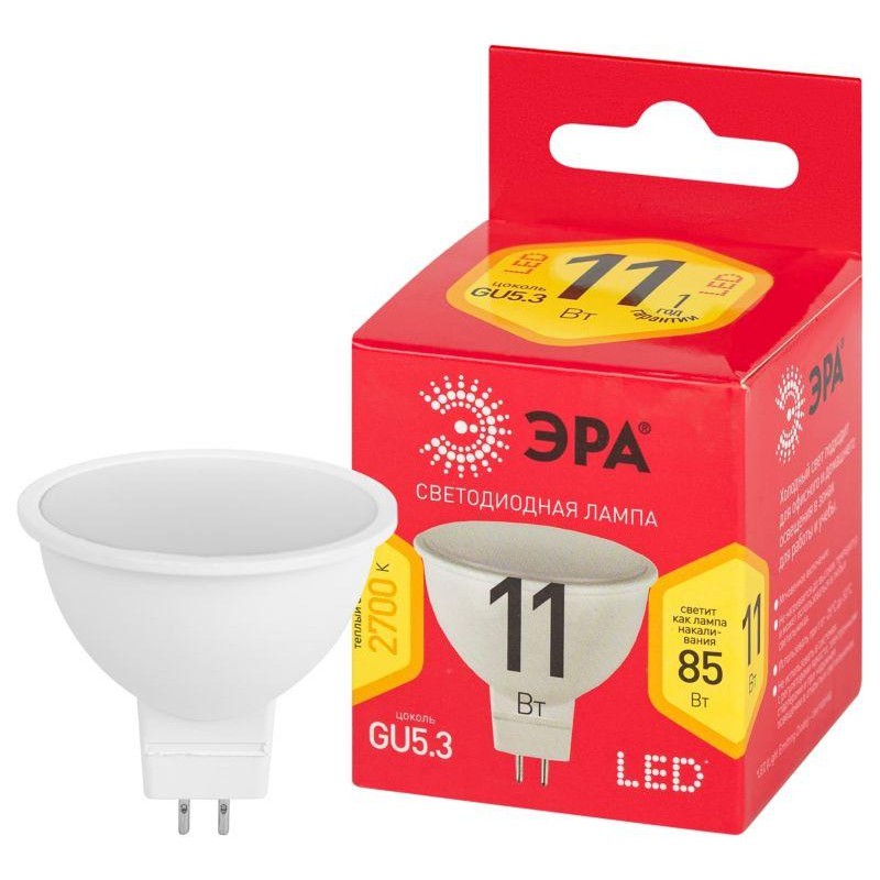 Лампа светодиодная RED LINE LED MR16-11W-827-GU5.3 R GU5.3 11Вт софит тепл. бел. свет Эра Б0056064 Лампа светодиодная RED LINE LED MR16-11W-827-GU5.3 R GU5.3 11Вт софит тепл. бел. свет Эра Б0056064