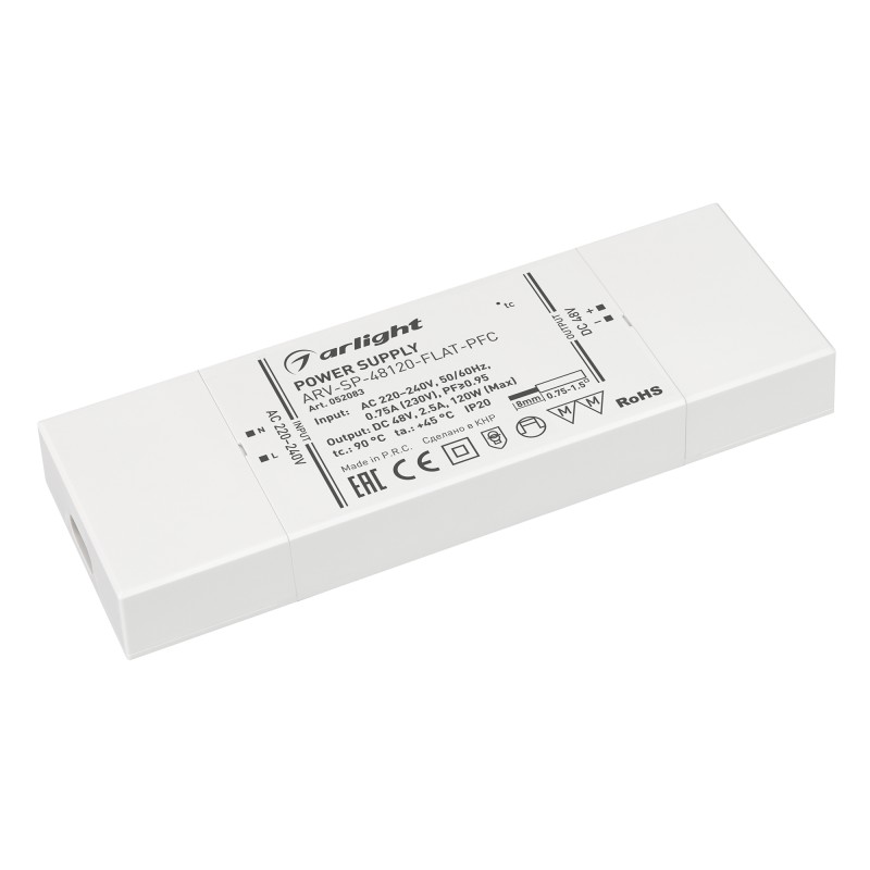 Блок питания ARV-SP-48120-FLAT-PFC 48В 2.5А 120Вт IP20 пластик Arlight 052083 Блок питания ARV-SP-48120-FLAT-PFC 48В 2.5А 120Вт IP20 пластик Arlight 052083