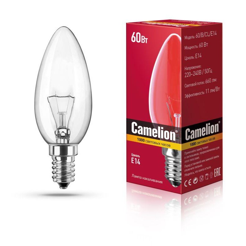 Лампа накаливания MIC B CL 60Вт E14 Camelion 9870 Лампа накаливания MIC B CL 60Вт E14 Camelion 9870