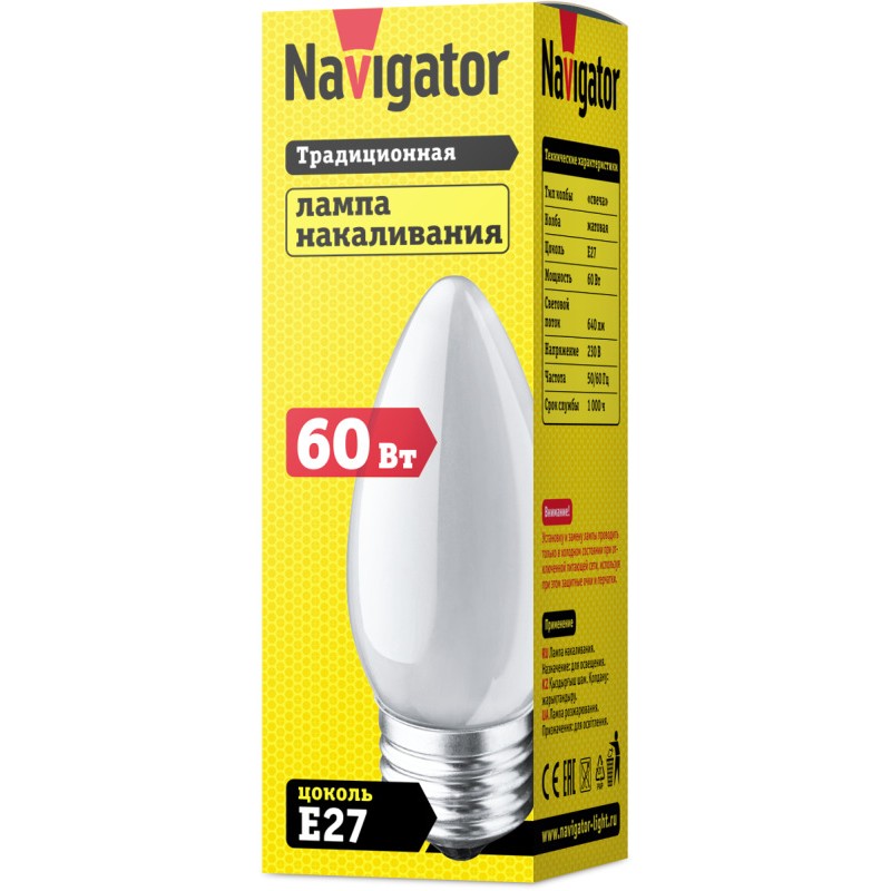 Лампа накаливания 94 327 NI-B-60-230-E27-FR Navigator 94327 Лампа накаливания 94 327 NI-B-60-230-E27-FR Navigator 94327