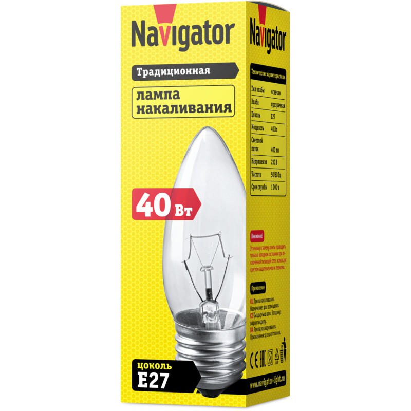 Лампа накаливания 94 328 NI-B-40-230-E27-CL Navigator 94328 Лампа накаливания 94 328 NI-B-40-230-E27-CL Navigator 94328